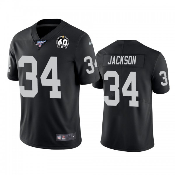 Raiders #34 Bo Jackson Black Black 60th Anniversary Vapor Stitched 100th Season Jersey