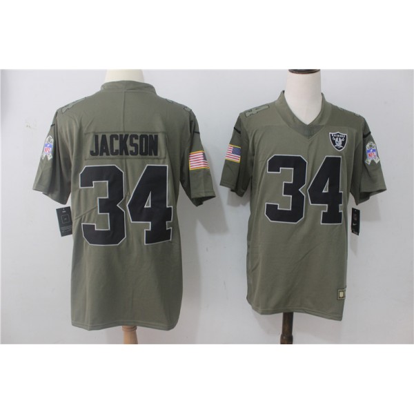 Raiders #34 Bo Jackson Olive Salute To Service Limited Stitched Jersey