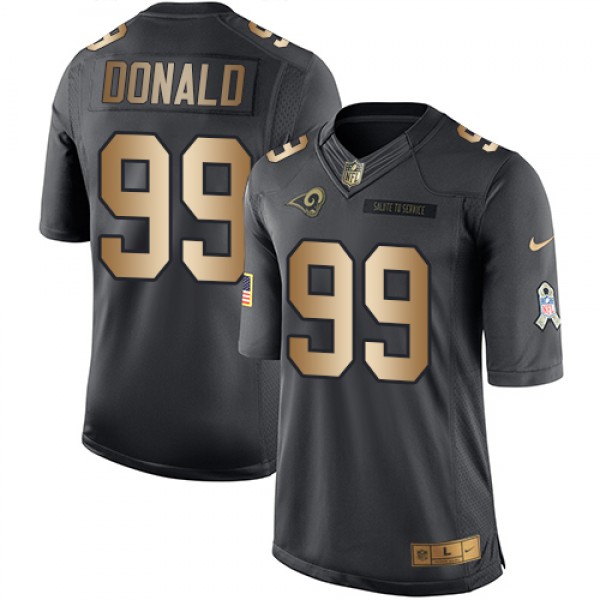 Rams #99 Aaron Donald Black Stitched Limited Gold Salute To Service Nike Jersey