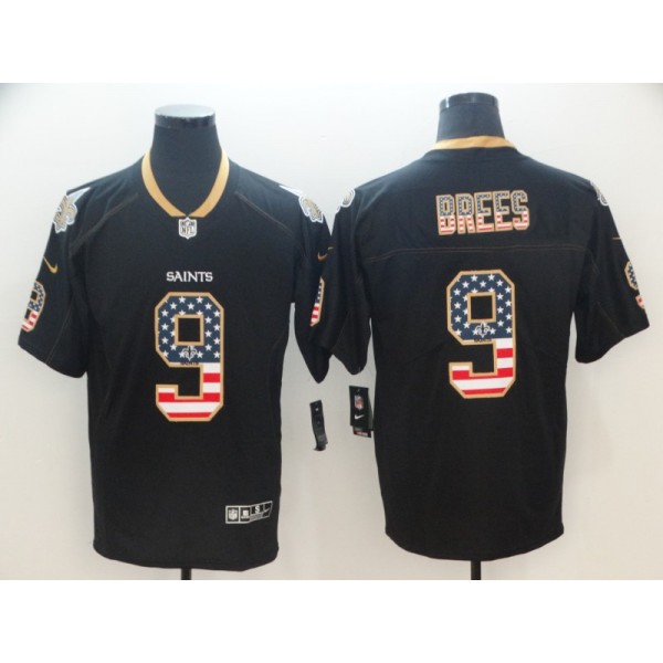 Saints #9 Drew Brees 2018 Black USA Flag Color Rush Limited Fashion Stitched Jersey