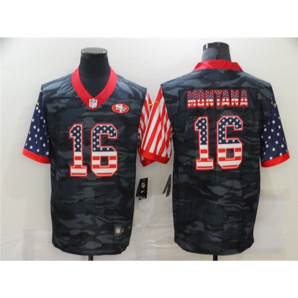 San Francisco 49ers #16 Joe Montana 2020 Camo USA Flag Limited Stitched Jersey