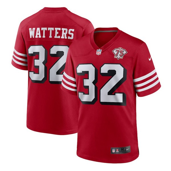 San Francisco 49ers #32 Ricky Watters Red 2021 75th Anniversary Stitched Game Jersey