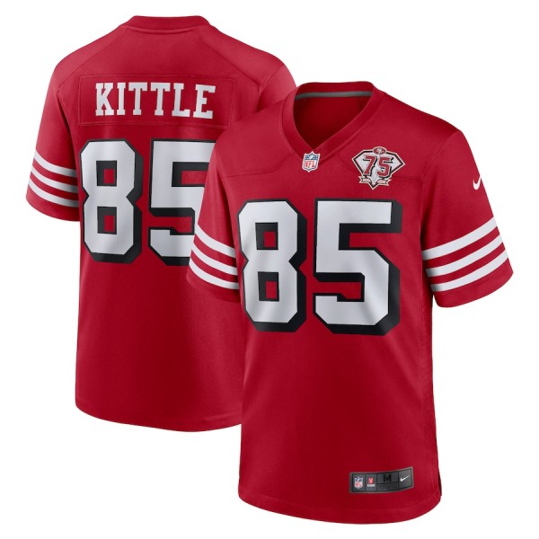 San Francisco 49ers #85 George Kittle Scarlet 2021 75th Anniversary Stitched Game Jersey