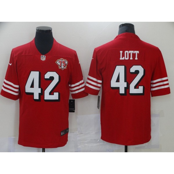 San Francisco 49ers #42 Ronnie Lott 2021 Scarlet 75th Anniversary Alternate Vapor Untouchable Limited Stitched Jersey