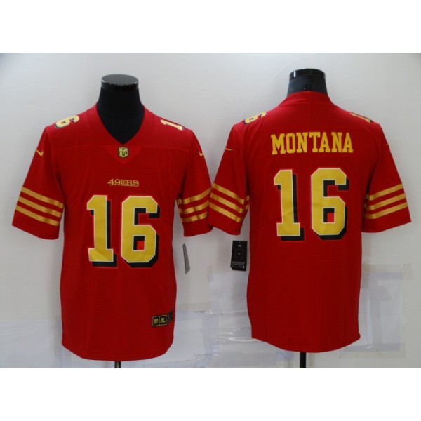 San Francisco 49ers #16 Joe Montana Red Gold Vapor Untouchable Limited Stitched Jersey