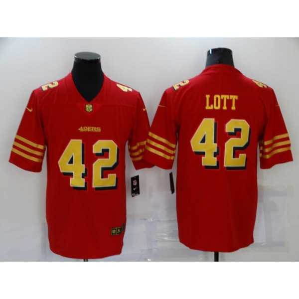 San Francisco 49ers #42 Ronnie Lott Red Gold Vapor Untouchable Limited Stitched Jersey
