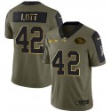 San Francisco 49ers #42 Ronnie Lott 2021 Olive Camo Salute To Service Golden Limited Stitched Jersey