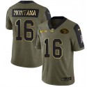 San Francisco 49ers #16 Joe Montana 2021 Olive Camo Salute To Service Golden Limited Stitched Jersey