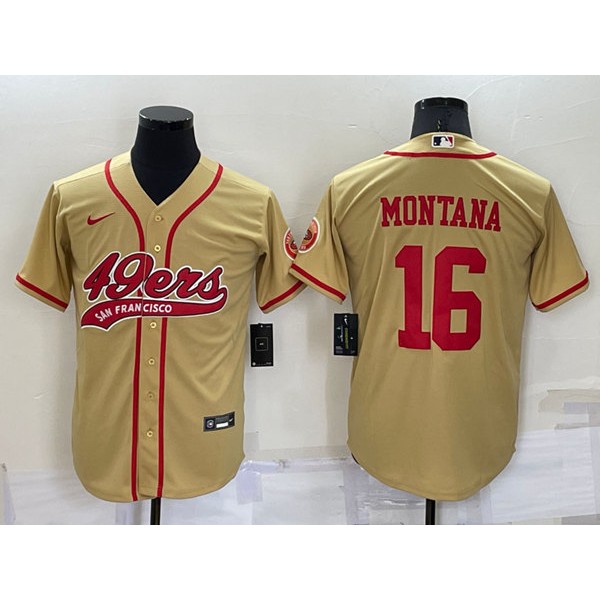 San Francisco 49ers #16 Joe Montana Gold Cool Base Stitched Baseball Jersey