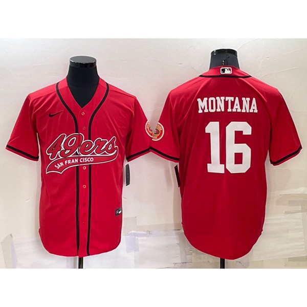 San Francisco 49ers #16 Joe Montana Red Cool Base Stitched Baseball Jersey