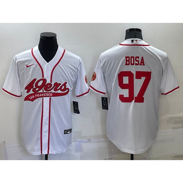 San Francisco 49ers #97 Nick Bosa White Red Cool Base Stitched Baseball Jersey