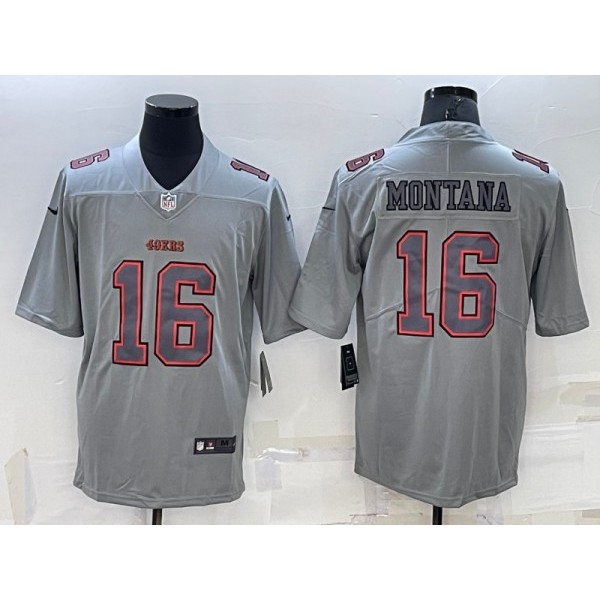 San Francisco 49ers #16 Joe Montana Gray Atmosphere Fashion Stitched Jersey
