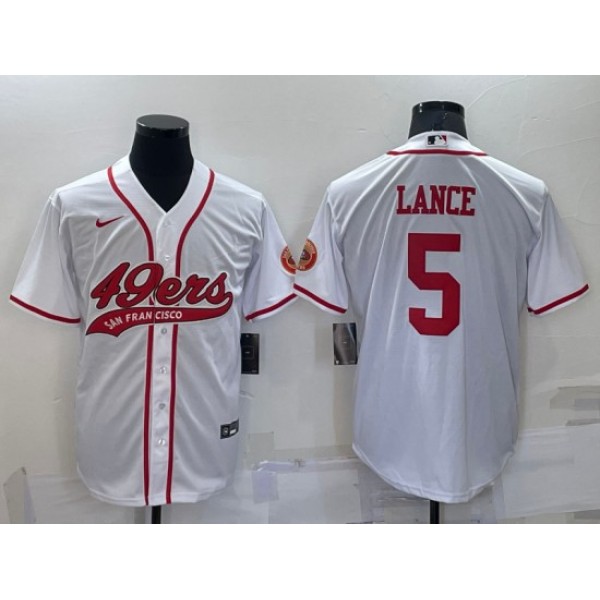 San Francisco 49ers #5 Trey Lance White Cool Base Stitched Baseball Jersey