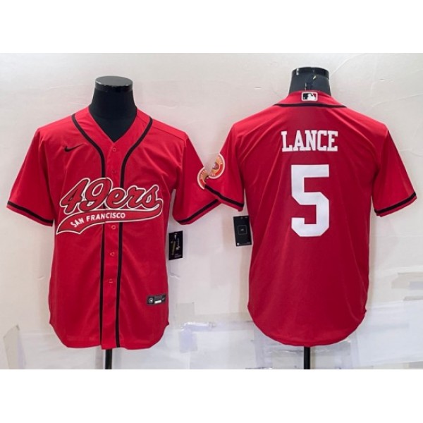 San Francisco 49ers #5 Trey Lance Red Cool Base Stitched Baseball Jersey