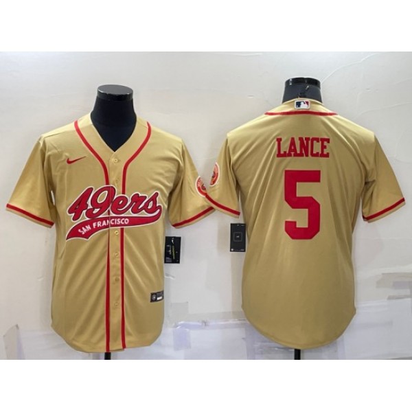 San Francisco 49ers #5 Trey Lance Gold Cool Base Stitched Baseball Jersey