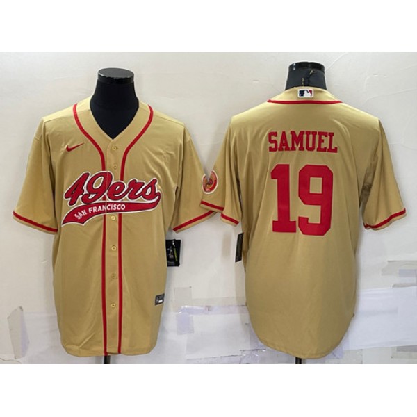 San Francisco 49ers #19 Deebo Samuel Gold With Patch Cool Base Stitched Baseball Jersey