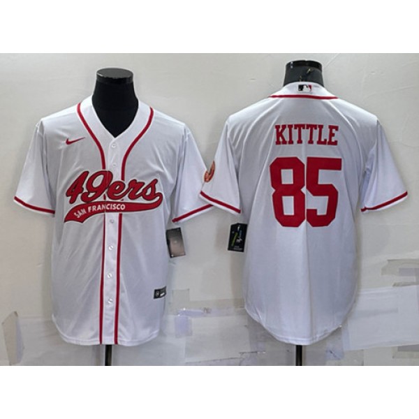 San Francisco 49ers #85 George Kittle White With Patch Cool Base Stitched Baseball Jersey