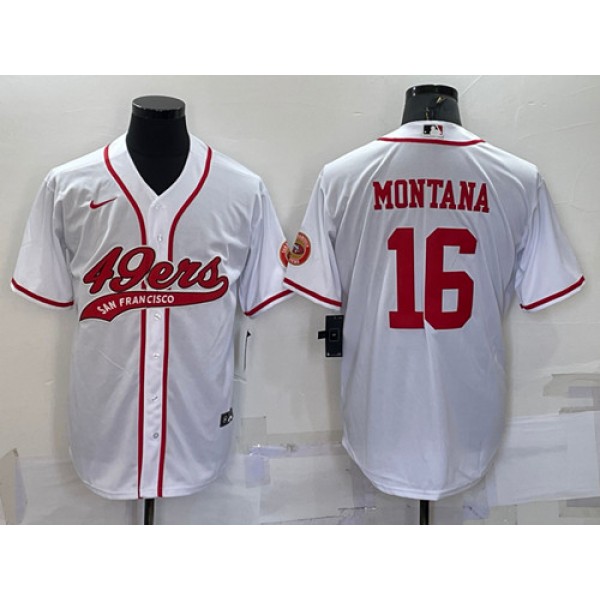 San Francisco 49ers #16 Joe Montana White With Patch Cool Base Stitched Baseball Jersey
