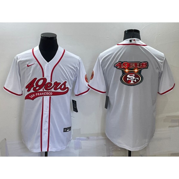 San Francisco 49ers White Team Big Logo With Patch Cool Base Stitched Baseball Jersey