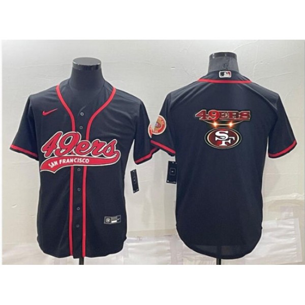 San Francisco 49ers Black Team Big Logo With Patch Cool Base Stitched Baseball Jersey