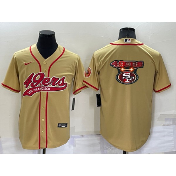 San Francisco 49ers Gold Team Big Logo With Patch Cool Base Stitched Baseball Jersey