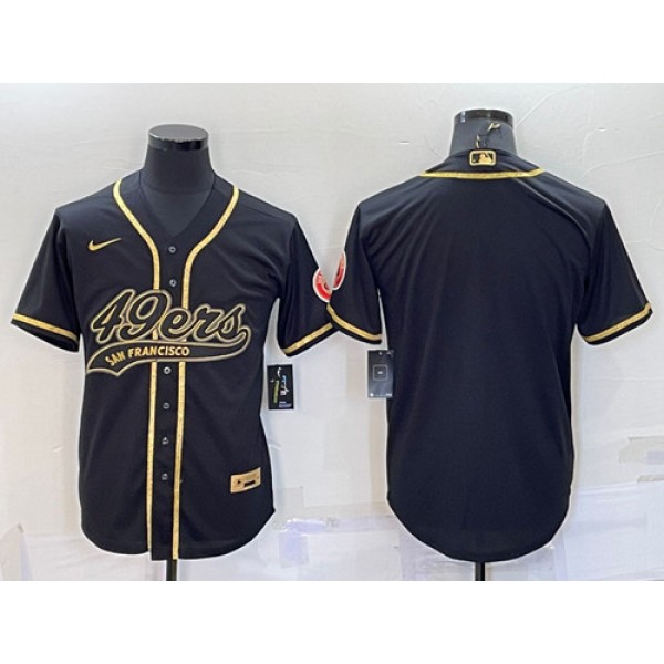 San Francisco 49ers Blank Black Gold With Patch Cool Base Stitched Baseball Jersey