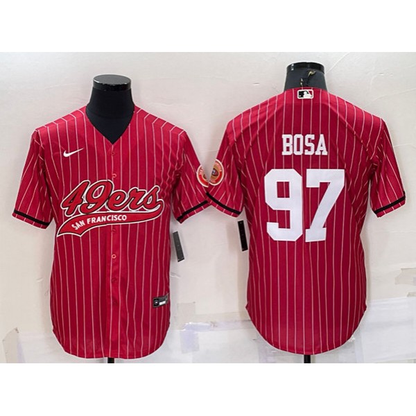 San Francisco 49ers #97 Nick Bosa Red With Patch Cool Base Stitched Baseball Jersey