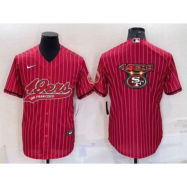 San Francisco 49ers Red Team Big Logo With Patch Cool Base Stitched Baseball Jersey