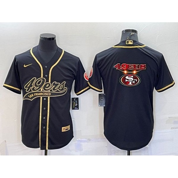 San Francisco 49ers Black Gold Team Big Logo With Patch Cool Base Stitched Baseball Jersey