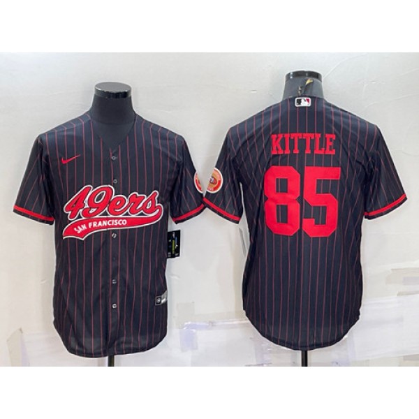 San Francisco 49ers #85 George Kittle Black With Patch Cool Base Stitched Baseball Jersey