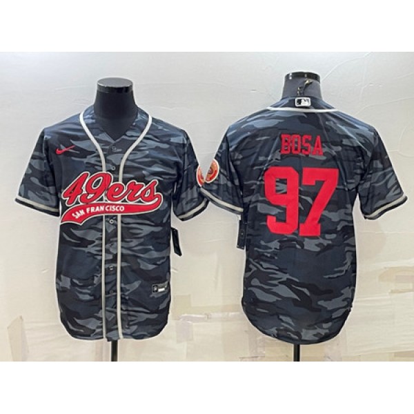 San Francisco 49ers #97 Nick Bosa Gray Red Camo With Patch Cool Base Stitched Baseball Jersey