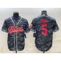 San Francisco 49ers #5 Trey Lance Gray Red Camo With Patch Cool Base Stitched Baseball Jersey