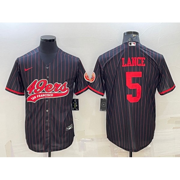 San Francisco 49ers #5 Trey Lance Black With Patch Cool Base Stitched Baseball Jersey