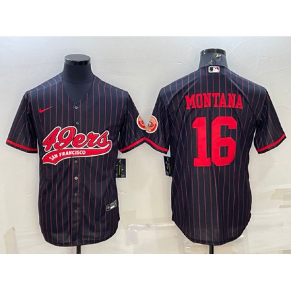 San Francisco 49ers #16 Joe Montana Black Cool Base Stitched Baseball Jersey