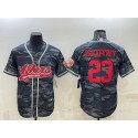San Francisco 49ers #23 Christian McCaffrey Gray Red Camo With Patch Cool Base Stitched Baseball Jersey