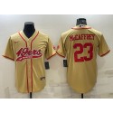 San Francisco 49ers #23 Christian McCaffrey Gold With Patch Cool Base Stitched Baseball Jersey