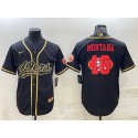 San Francisco 49ers #16 Joe Montana Black Gold Team Big Logo With Patch Cool Base Stitched Baseball Jersey