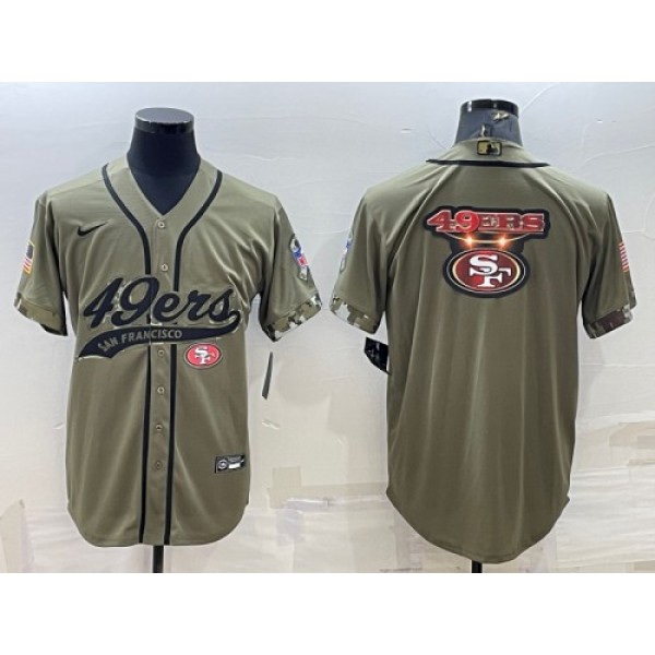 San Francisco 49ers Olive Salute To Service Team Big Logo Cool Base Stitched Baseball Jersey
