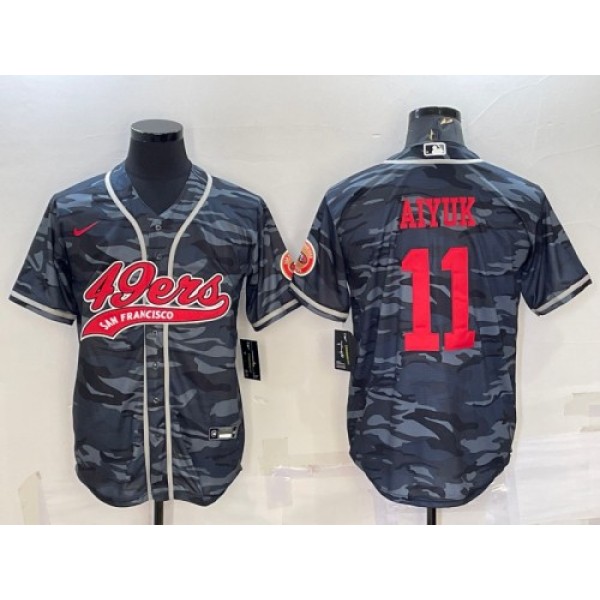 San Francisco 49ers #11 Brandon Aiyuk Grey Red Camo With Patch Cool Base Stitched Baseball Jersey