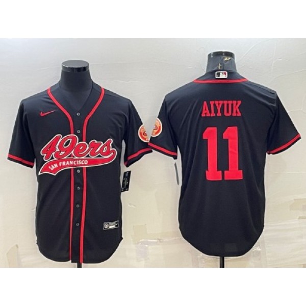San Francisco 49ers #11 Brandon Aiyuk Black With Patch Cool Base Stitched Baseball Jersey