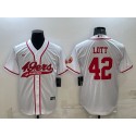 San Francisco 49ers #42 Ronnie Lott White With Patch Cool Base Stitched Baseball Jersey