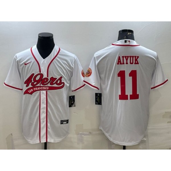 San Francisco 49ers #11 Brandon Aiyuk White With Patch Cool Base Stitched Baseball Jersey