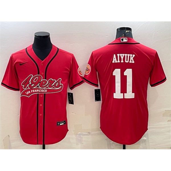 San Francisco 49ers #11 Brandon Aiyuk Red With Patch Cool Base Stitched Baseball Jersey