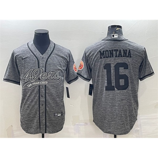 San Francisco 49ers #16 Joe Montana Gray With Patch Cool Base Stitched Baseball Jersey