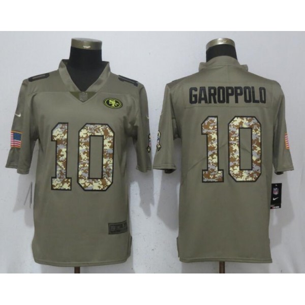San Francisco 49ers #10 Jimmy Garoppolo Olive Camo Salute To Service Limited Stitched Jersey