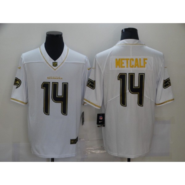 Seattle Seahawks #14 D.K. Metcalf White Golden Limited Stitched Jersey