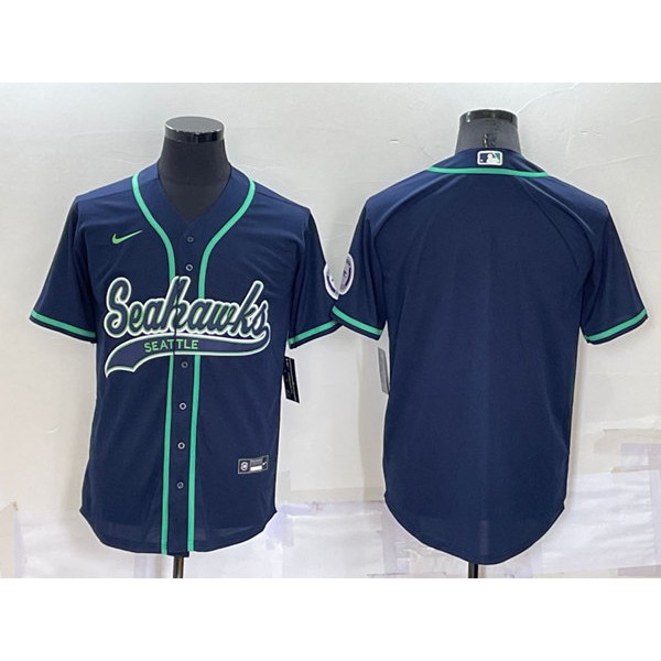 Seattle Seahawks Blank Navy Cool Base Stitched Baseball Jersey