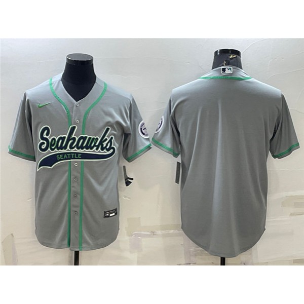 Seattle Seahawks Gray With Patch Cool Base Stitched Baseball Jersey