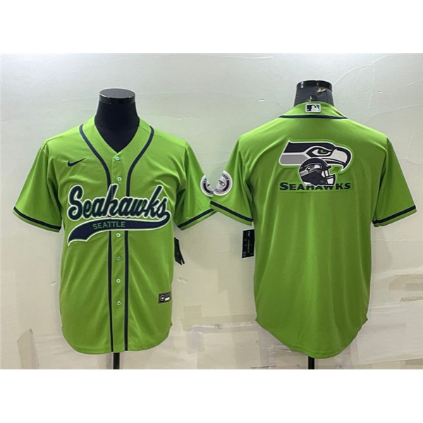 Seattle Seahawks Green Team Big Logo With Patch Cool Base Stitched Baseball Jersey