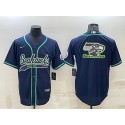 Seattle Seahawks Navy Team Big Logo With Patch Cool Base Stitched Baseball Jersey